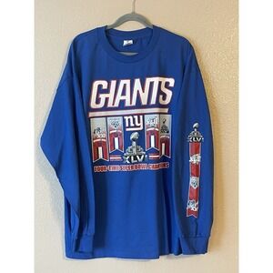 Men's 2XL‎ NWOT New York Giants Super Bowl XLVI Long Sleeve Shirt Blue